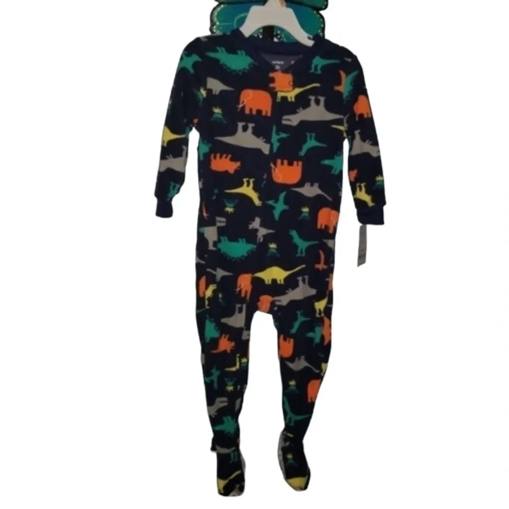 NWT Carters Blue Dino Footed PJ's Size 2T